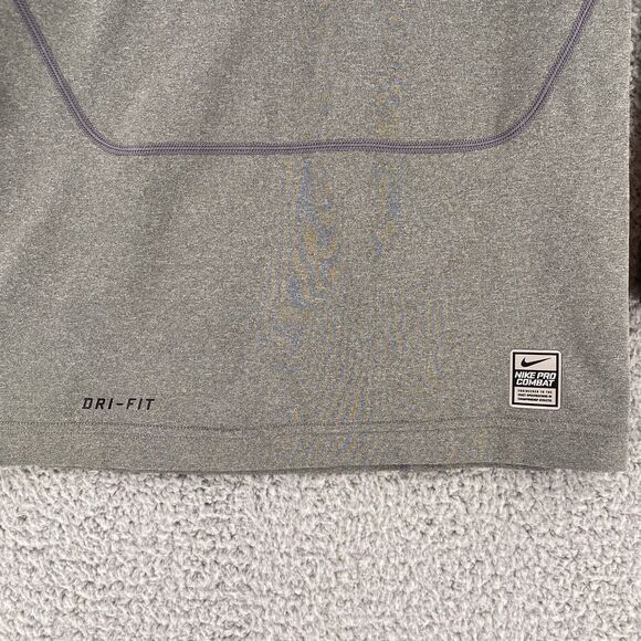 Nike Shirt Mens Large Gray Pro Combat Hyperwarm Dri Fit Fitted Swoosh Rash Guard - Picture 3 of 5
